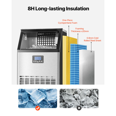 VEVOR Commercial Ice Maker Ανεξάρτητη Μηχανή Ντουλάπας 140lbs/24H 45 Ice Cubes