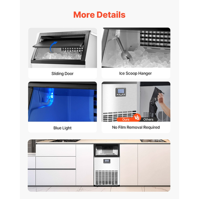 VEVOR Commercial Ice Maker Ανεξάρτητη Μηχανή Ντουλάπας 130lbs/24H 45 Ice Cubes