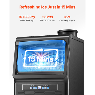 VEVOR Commercial Ice Maker Ανεξάρτητη Μηχανή Ντουλάπας 70lbs/24H 36 Ice Cubes