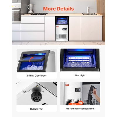 VEVOR Commercial Ice Maker Ανεξάρτητη Μηχανή Ντουλάπας 100lbs/24H 36 Ice Cubes