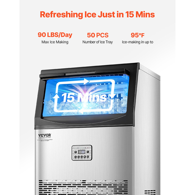 VEVOR Commercial Ice Maker Ανεξάρτητη Μηχανή Ντουλάπας 90lbs/24H 50 Ice Cubes