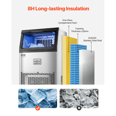 VEVOR Commercial Ice Maker Ανεξάρτητη Μηχανή Ντουλάπας 90lbs/24H 50 Ice Cubes