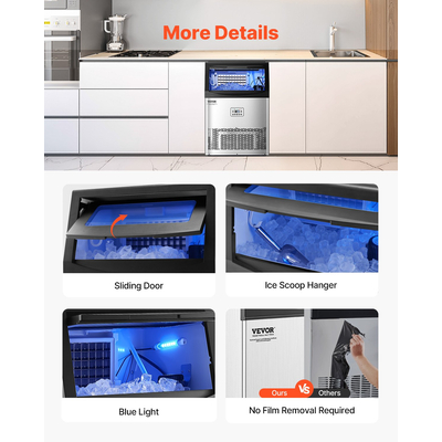 VEVOR Commercial Ice Maker Ανεξάρτητη Μηχανή Ντουλάπας 90lbs/24H 50 Ice Cubes