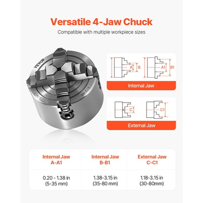 VEVOR 3 ιντσών 4-σιαγόνι τσοκ τόρνου αυτοκεντρικού για τη μηχανή φρεζαρίσματος διάτρησης τόρνου