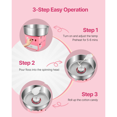VEVOR Εμπορική Μηχανή για Μαλλί της Βαμβακιού, Μηχανή Ζαχαροπλαστικής 1000W για Πάρτι, Ροζ