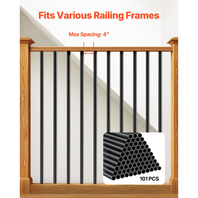 Κάγκελα σκάλας VEVOR, πακέτο 101 τεμαχίων, άξονες αλουμινίου 26 ιντσών με βίδες/καλύμματα ράγας