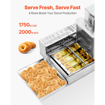 VEVOR Εμπορική Αυτόματη Μηχανή Παρασκευής Ντόνατς 4 Σειρών 240 τεμ./ώρα