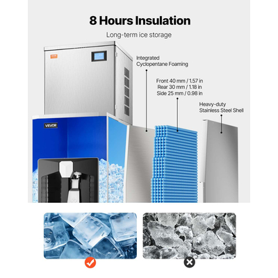 VEVOR 360 λίβρες/ημέρα Εμπορική παγομηχανή 180 λίβρες Κάδος αποθήκευσης αυτόματη διανομή πάγου