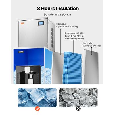 VEVOR 400 λίβρες/ημέρα Εμπορική παγομηχανή 180 λίβρες Κάδος αποθήκευσης αυτόματη διανομή πάγου