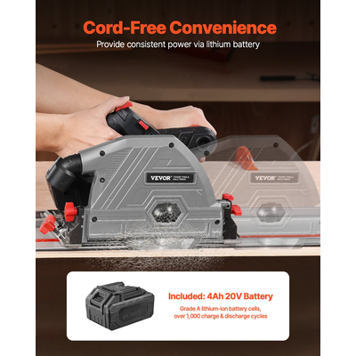 VEVOR Cordless Track Saw 5-1/2 in Plunge-Cut Saw Kit 20V Battery (Μόνο εργαλείο)