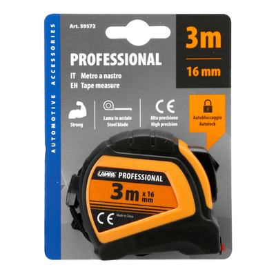 ΜΕΤΡΟΤΑΙΝΙΑ ΑΥΤΟΜΑΤΗ PROFESSIONAL 3m x16mm ΜΕ ΚΛΕΙΔΩΜΑ & ΚΛΙΠ ΖΩΝΗΣ LAMPA - 1 ΤΕΜ.