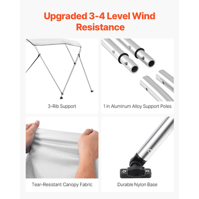 VEVOR 3 Μπλουζάκια Μπιμίνι Boat Bow 72"Lx(73"-78")Π x 46"H Τέντα κουβούκλιο ανοιχτό γκρι