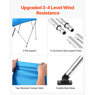 VEVOR 4 Μπλούζες Μπιμίνι Boat Bow 96"Lx(67"-72")Π x 54"H Τέντα κουβούκλιο Pacific Blue