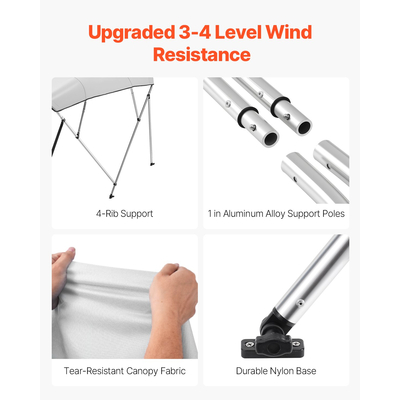 VEVOR 4 Μπλούζες Μπιμίνι Boat Bow 96"Lx(73"-78")W x 54"H Τέντα κουβούκλιο ανοιχτό γκρι