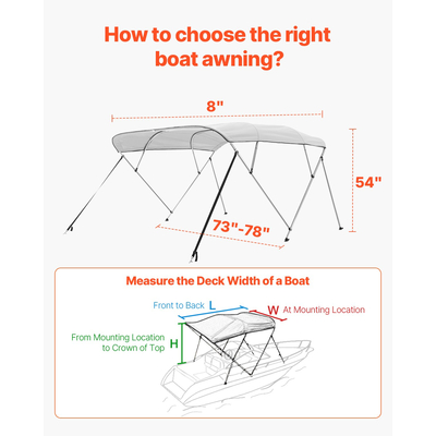 VEVOR 4 Μπλούζες Μπιμίνι Boat Bow 96"Lx(73"-78")W x 54"H Τέντα κουβούκλιο ανοιχτό γκρι