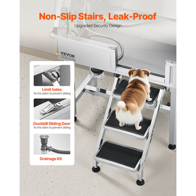 VEVOR Μπανιέρα περιποίησης σκύλου 86,4 cm από ανοξείδωτο ατσάλι με σκάλα και κεφαλή ντους