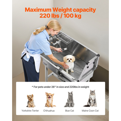 VEVOR Μπανιέρα περιποίησης σκύλου 86,4 cm από ανοξείδωτο ατσάλι με σκάλα και κεφαλή ντους