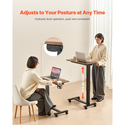 VEVOR Τραπέζι Κινητής Κρεβάτι-Πλαϊνό Γραφείο με Ηλεκτρική Ανύψωση & 4 Τροχούς Ξύλινο