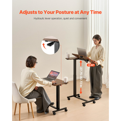 VEVOR Τραπέζι Κρεβατιού με Κινητό Πλαϊνό Γραφείο με Αναδιπλούμενο Γραφείο, Ρόδες & Ποτηροθήκη