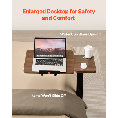 VEVOR Τραπέζι Κρεβατιού με Κινητό Πλαϊνό Γραφείο με Αναδιπλούμενο Γραφείο, Ρόδες & Ποτηροθήκη