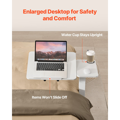 VEVOR Τραπέζι-Κρεβάτι-Πλαϊνό Γραφείο με Αναδιπλούμενο Γραφείο, Ρόδες & Ποτηροθήκη Λευκό