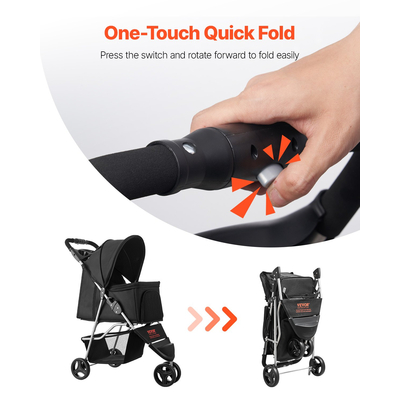 VEVOR καροτσάκι κατοικίδιων ζώων Πτυσσόμενο 3 τροχούς καρότσι ταξιδιού σκύλου με φρένο έως 35 κιλά