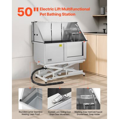 Ηλεκτρική μπανιέρα περιποίησης σκύλου VEVOR 127 cm από ανοξείδωτο ατσάλι με φίλτρο νερού