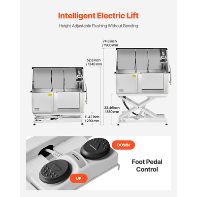 Ηλεκτρική μπανιέρα περιποίησης σκύλου VEVOR 127 cm από ανοξείδωτο ατσάλι με φίλτρο νερού