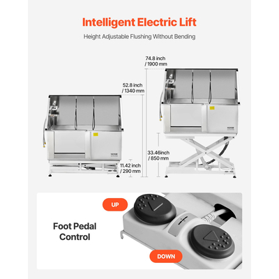 Ηλεκτρική μπανιέρα περιποίησης σκύλου VEVOR 127 cm από ανοξείδωτο ατσάλι με φίλτρο νερού αριστερά