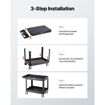 VEVOR 2-shelf Utility Cart 550 lbs 37 x 25,4 ιντσών Cart Service with Wheels