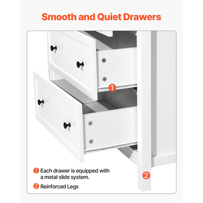 VEVOR Συρταριέρα με 6 Συρτάρια Ξύλινη με Συρόμενη & Αντιανατρεπτική Συσκευή Λευκή