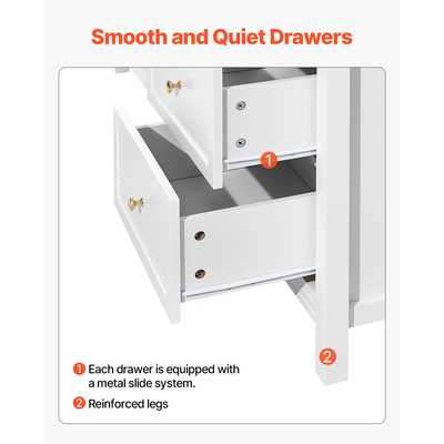 VEVOR Συρταριέρα με 9 Συρτάρια Ξύλινη με Συρόμενη & Αντιανατρεπτική Συσκευή Λευκή