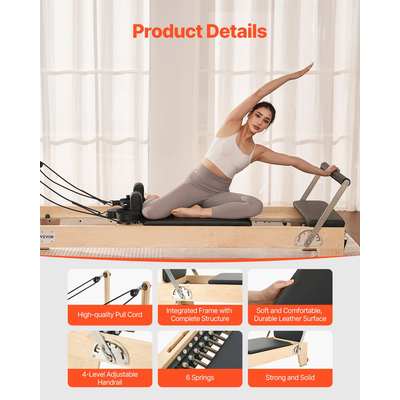 VEVOR Pilates Reformer Ξύλινο μηχάνημα Pilates Εξοπλισμός γυμναστικής για το σπίτι