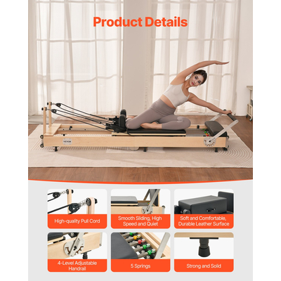 Εξοπλισμός γυμναστικής για το σπίτι VEVOR Foldable Pilates Reformer Wooden Pilates Machine