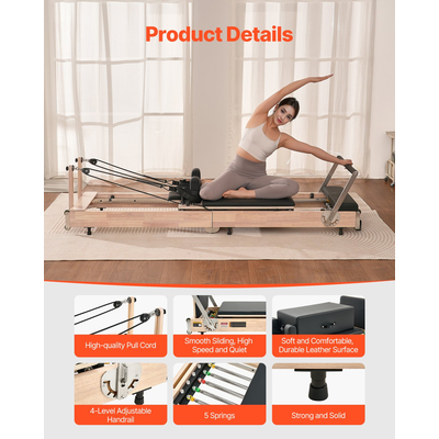 VEVOR Πτυσσόμενο Ξύλινο Μηχανή Pilates Reformer Εξοπλισμός Γυμναστικής για το Σπίτι