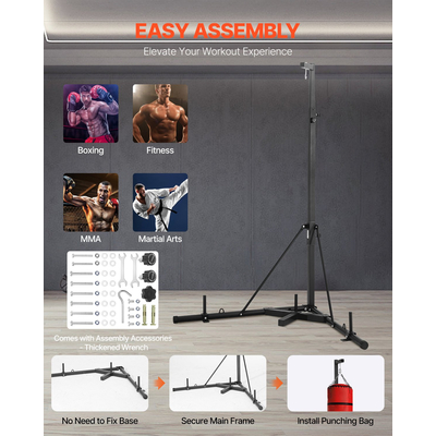 VEVOR Heavy Duty Punching Bag Πλαίσιο Boxing Fitness Stand Ατσάλινο ρυθμιζόμενο ύψος