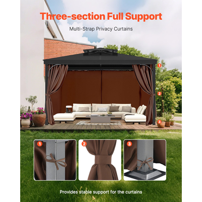 VEVOR Gazebo Privacy Curtain 12&#039; x 12&#039; x 6,9&#039; Αδιάβροχες κουρτίνες κιόσκι καφέ