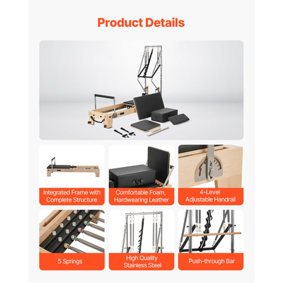 VEVOR Pilates Reformer Ξύλινο μηχάνημα Pilates Εξοπλισμός γυμναστικής για το σπίτι