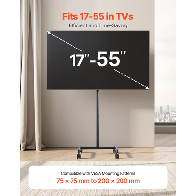 Βάση τηλεόρασης VEVOR Rolling TV Cart για φορητή τηλεόραση, χωρητικότητας έως και 24 κιλών για οθόνες 17-55 ιντσών