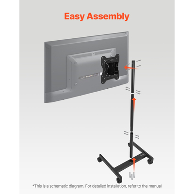 Βάση τηλεόρασης VEVOR Rolling TV Cart για φορητή τηλεόραση, χωρητικότητας έως και 24 κιλών για οθόνες 17-55 ιντσών