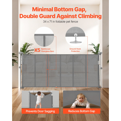 Πτυσσόμενη Πόρτα Μωρού VEVOR με Ύψος 870 mm, Επεκτείνεται σε Πλάτος 1800 mm, Παιδιά, Κατοικίδια, Γκρι