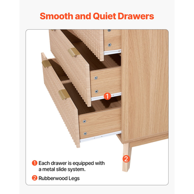 VEVOR Συρταριέρα με 5 ραβδώσεις, Ξύλινη με συρτάρια, συρόμενη και αντιανατρεπτική