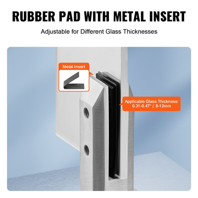 VEVOR Glass σφιγκτήρας 10 ΤΕΜ. Τετράγωνο στήριγμα κιγκλιδώματος για 0,31 "-0,47" γυαλί ασημί