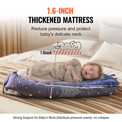 Βρεφική ξαπλώστρα VEVOR Βρεφική ξαπλώστρα 100% βαμβακερή μαλακή νεογέννητη φωλιά ύπνου με προσκέφαλο