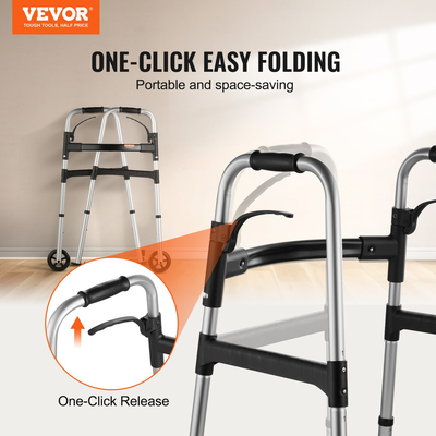 VEVOR Folding Walker Aluminium Mobility Walker Aid με ρυθμιζόμενο ύψος και τροχό