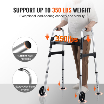VEVOR Folding Walker Aluminium Mobility Walker Aid με ρυθμιζόμενο ύψος και τροχό