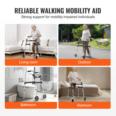VEVOR Folding Walker Aluminium Mobility Walker Aid με ρυθμιζόμενο ύψος και τροχό