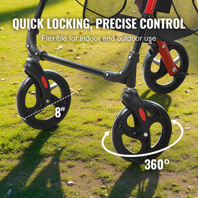 VEVOR Rollator Walker για ηλικιωμένους και ενήλικες, Ελαφρύς αναδιπλούμενος περιπατητής από αλουμίνιο με ρυθμιζόμενο κάθισμα και λαβή, περιπατητής περιπάτου για εξωτερική κινητικότητα με τροχούς παντός εδάφους 8 ιντσών, χωρητικότητα 300LBS