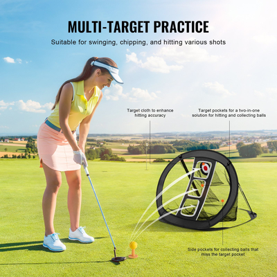 Δίχτυ VEVOR Golf Chipping Net, Pop-up Golf Practice Net, Φορητό Indoor Outdoor Home Golf Hotting Aid Net with Target/Mat/Balls/Tee/Carry Bag, for Backyard Driving Training Swing, Δώρο για άνδρες, Μαύρο