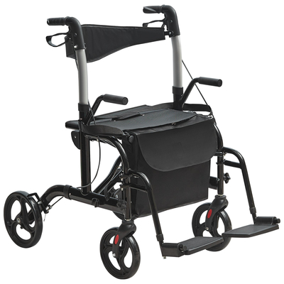 VEVOR 2 σε 1 Rollator Walker & Transport Chair για ηλικιωμένους, Αναδιπλούμενο Rolling Walker Combo & Footrests, Ελαφρύς περιπατητής κινητικότητας αλουμινίου με ρυθμιζόμενη λαβή, τροχοί παντός εδάφους, 136 kg